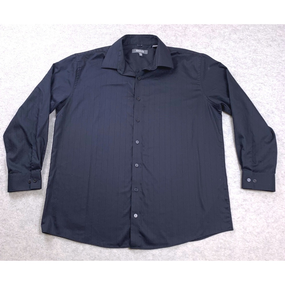 Kenneth‎ Cole Reaction Shirt Mens XL 17 32-33 Navy Blue Striped Wrinkle Free